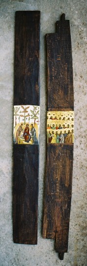 Maica Domnului in Gradina Raiului si Intrarea in Rai -tempera ,lemn-85x16cm