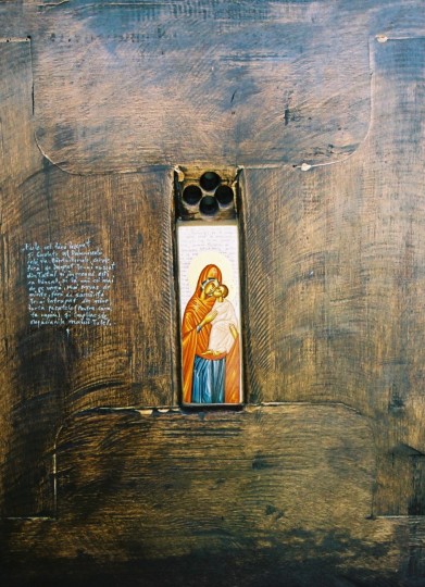 Maica Domnului cu pruncu. dim. 46’33 cm.tempera lemn